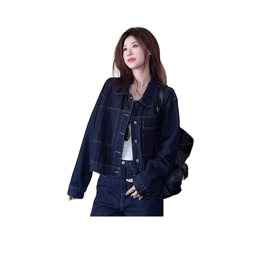 ZVJH Темно-синий женский джинсовые куртки