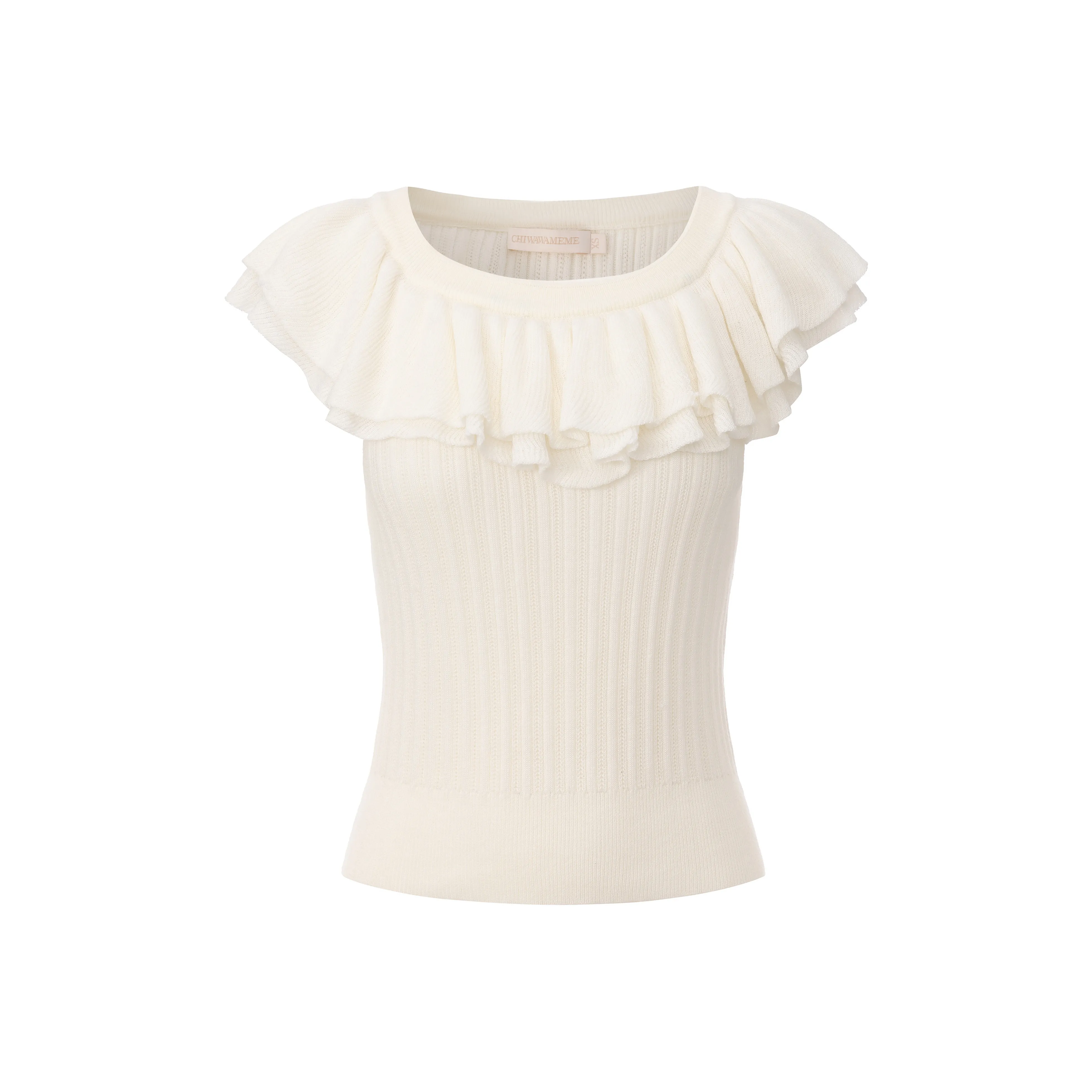 CHIWAWAMEME Молоко Белый Рюш Шерстяное Плетение Топ Женский Трикотаж