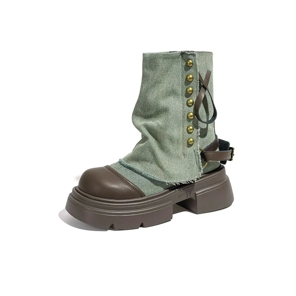 7 SEVFUN Эксклюзивный Деним Корейский стиль Винтаж Британский стиль Короткий Мартин Ботинок Женские