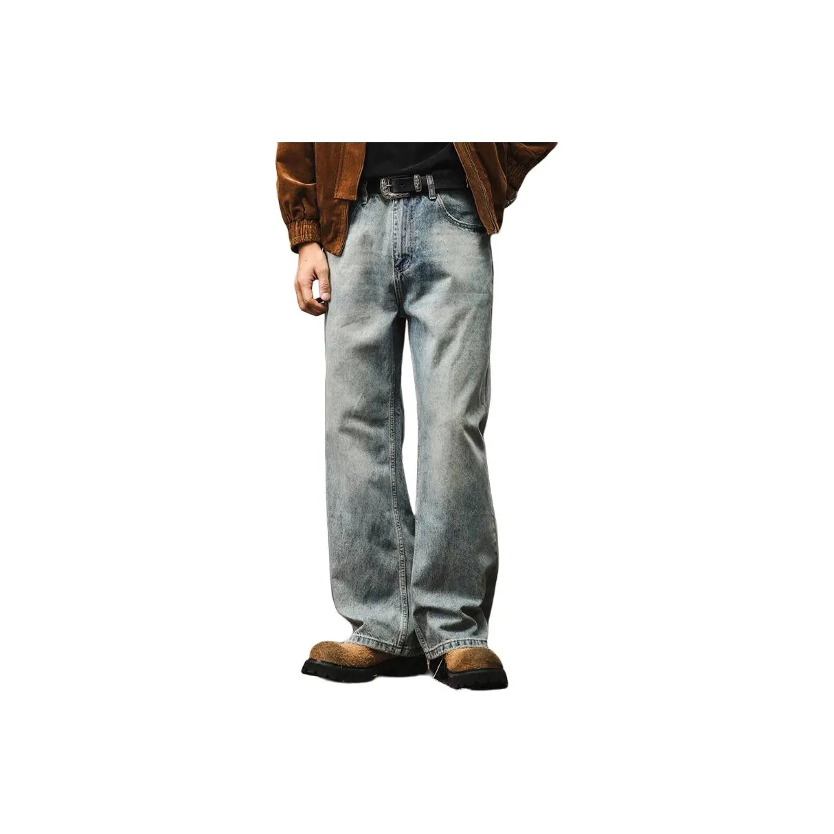 JIELEINUO Винтажный Светло-Синий Мужские Джинсы