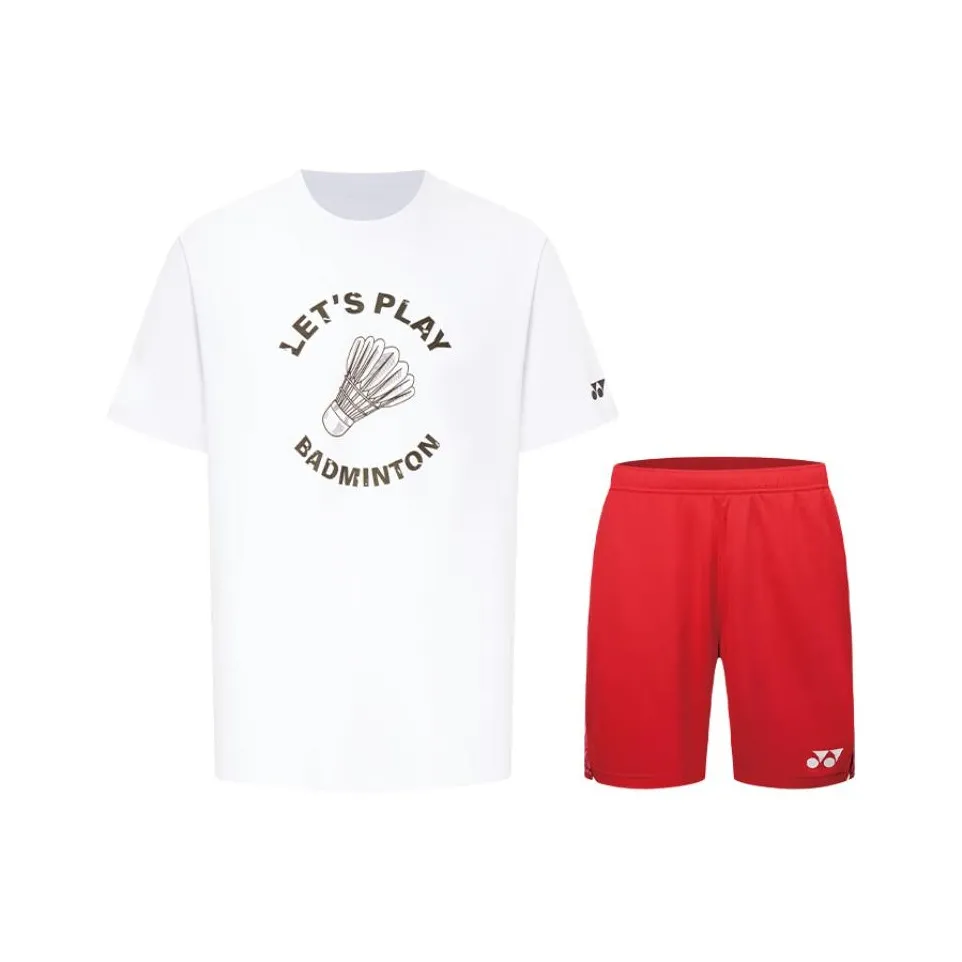 YONEX Комплект Белый Топ + Танго Красный Низ Унисекс Повседневная Спортивная Одежда