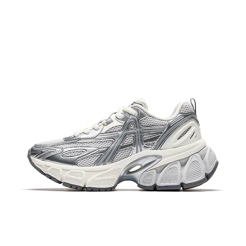 ANTA Высота Увеличивающая Низкий Топ Повседневная Обувь Женская Серый Серебряный Слоновая Кость