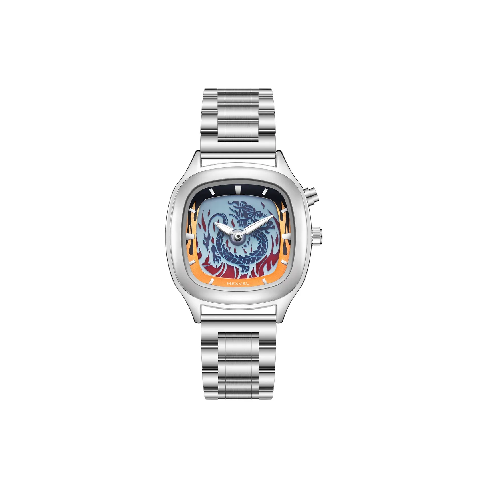 MEXVEL Электронный + Кварцевый механизм ремешок из нержавеющей стали мужские часы апельсиновый циферблат