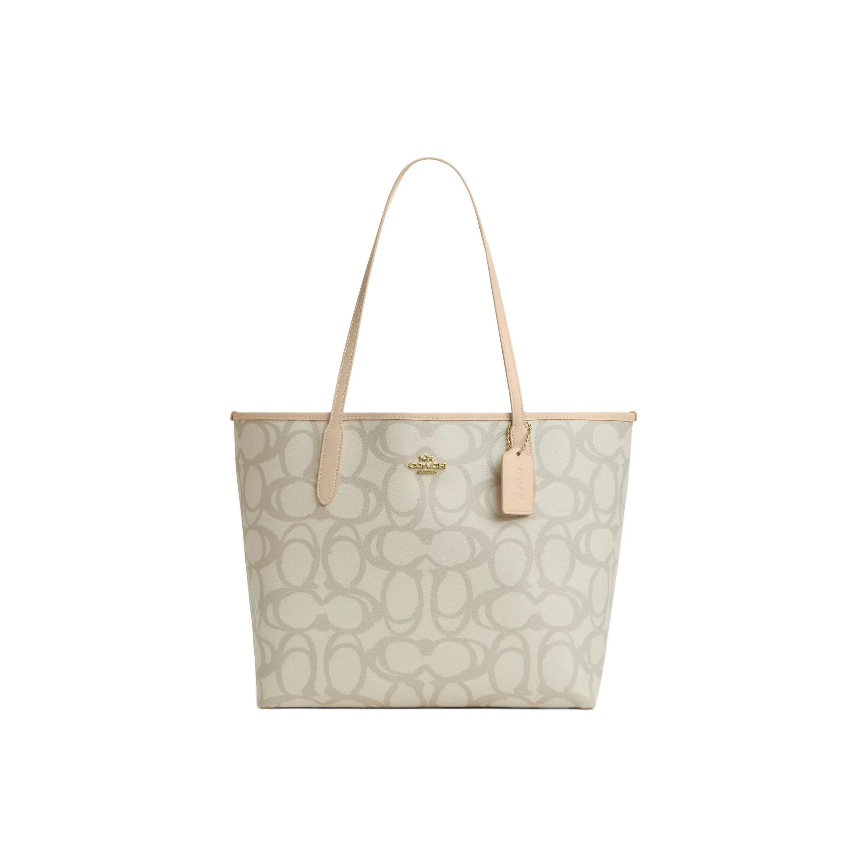 COACH Городская Сумка Tote из Покрытого Холста Сумка Сумка через плечо Большая Женская Золотая с Айвори