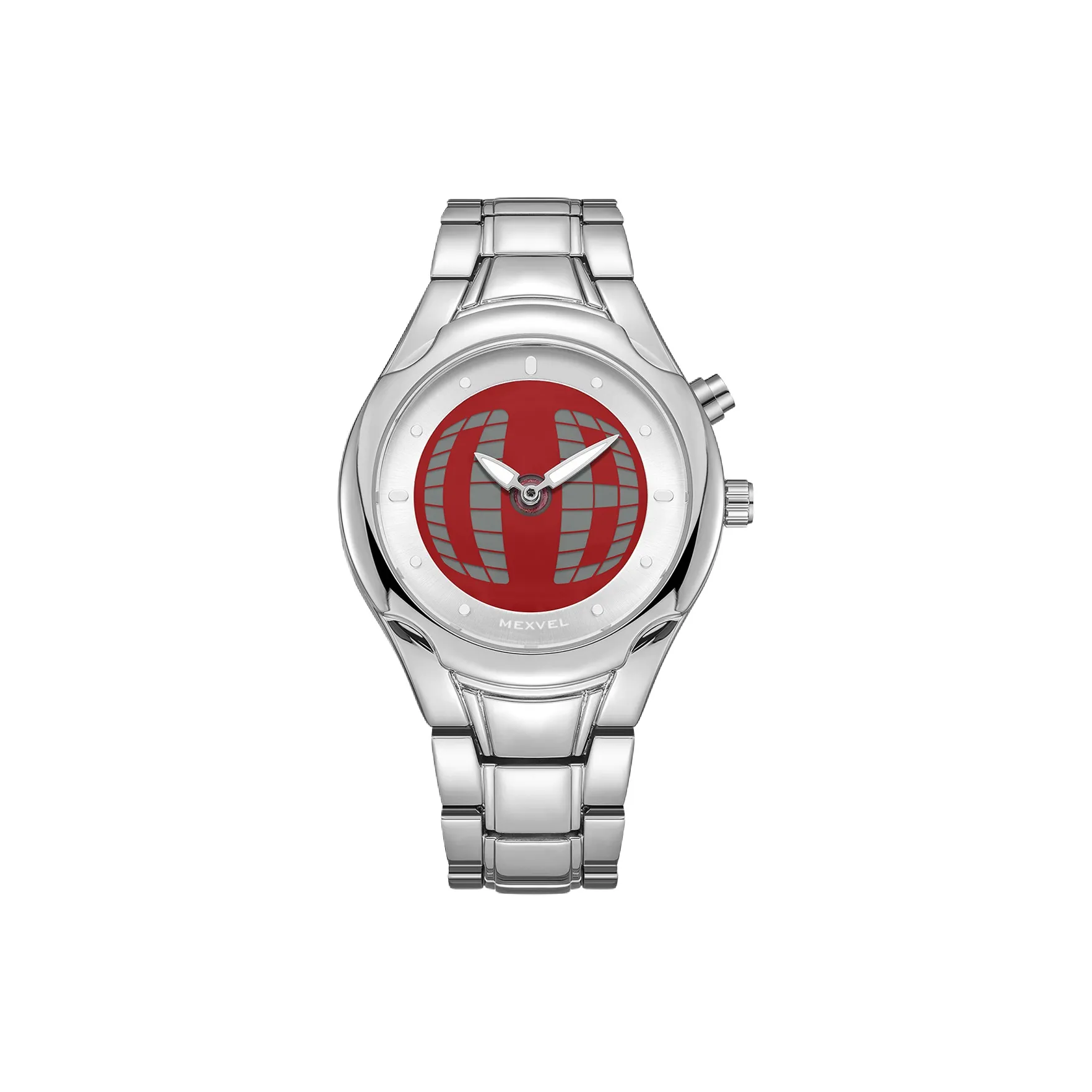 MEXVEL Электронный + Кварцевый механизм ремешок из нержавеющей стали часы для мужчин красный циферблат