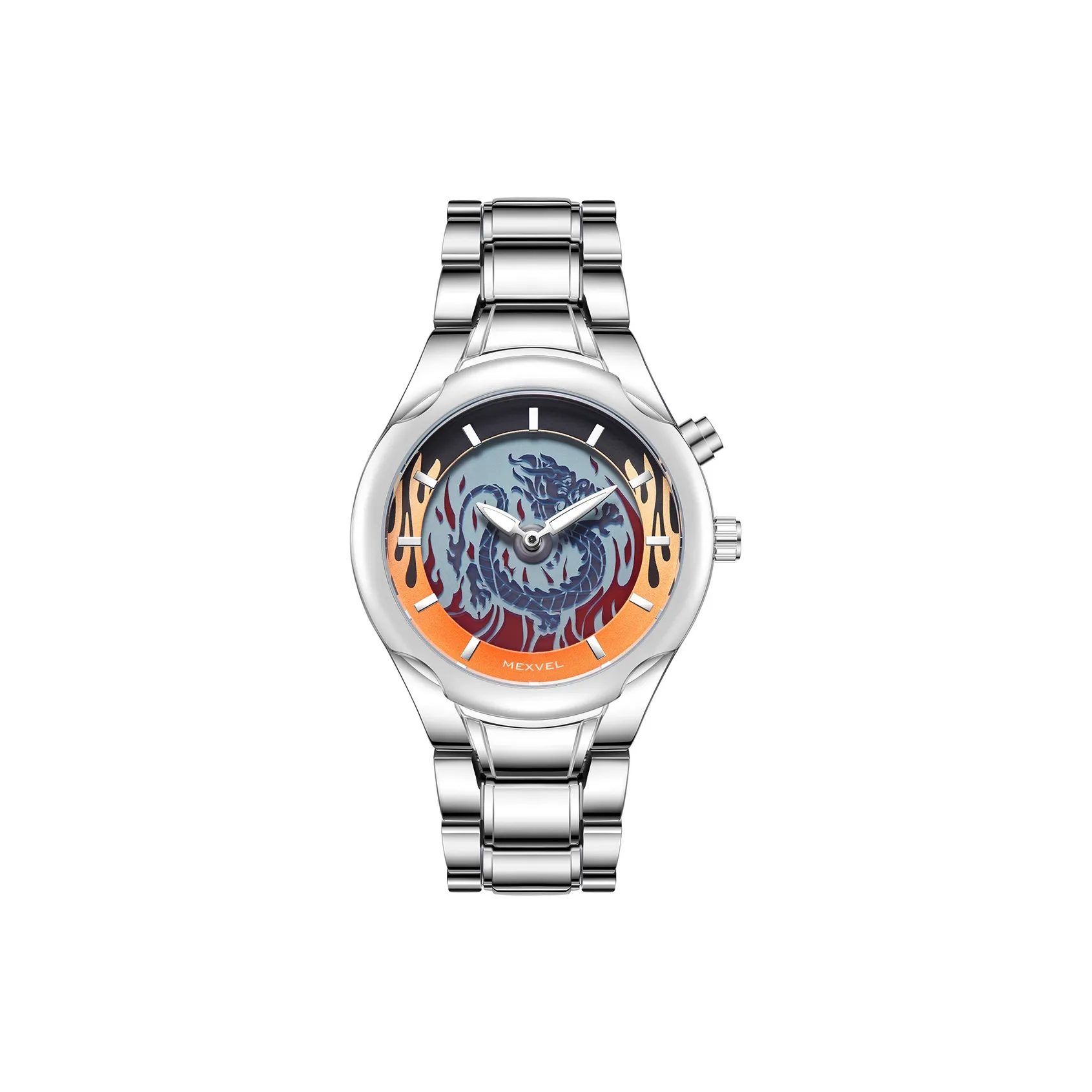 MEXVEL Электронный + Кварцевый механизм ремешок из нержавеющей стали мужские часы апельсиновый циферблат