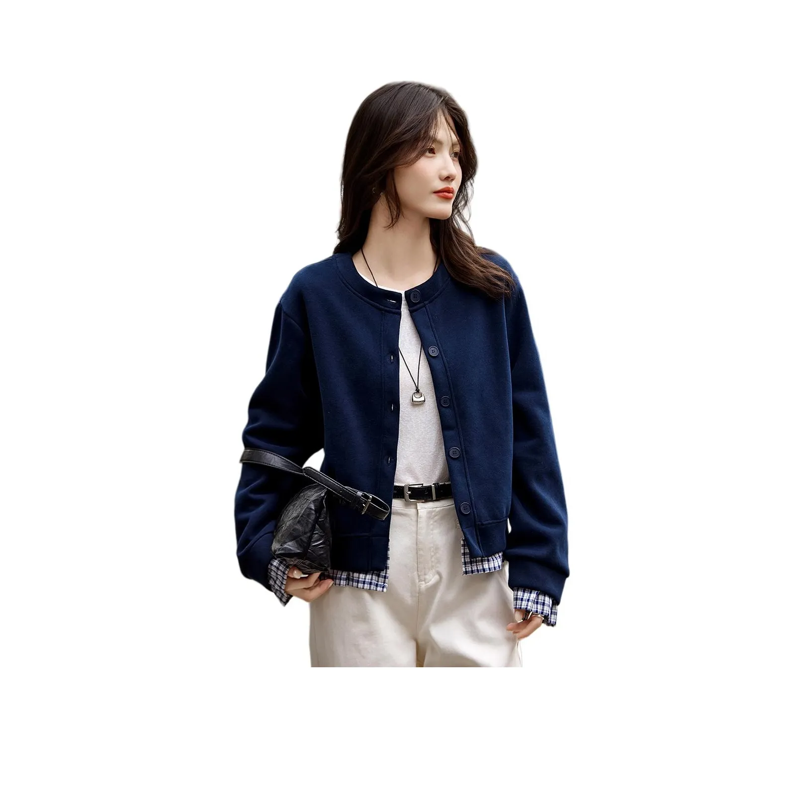 SHANGJING Темно-синяя клетка Женские Куртки