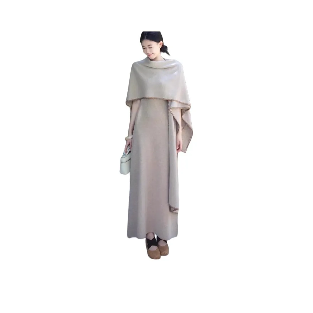 ZVJH Серый Платье + Шаль Женские Комплекты с Юбкой