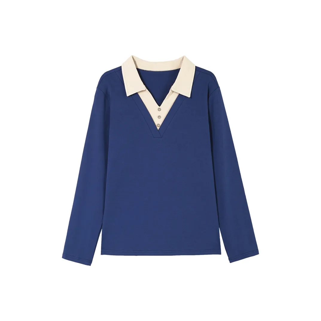 Kele Coco Отложной воротник Длинный рукав Т-рубашка Женская