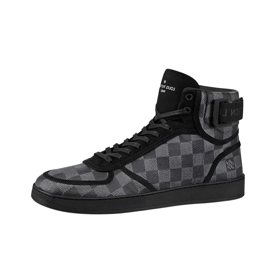 LOUIS VUITTON Rivoli Skateboard Shoes Men High Top Black Checkerboard