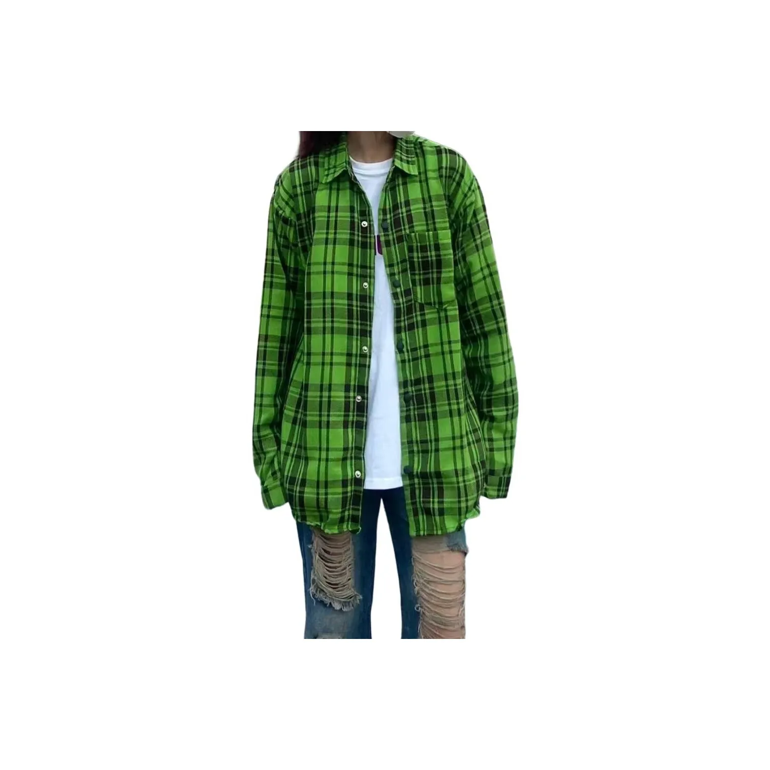 BQERTY Зеленая клетка Женские рубашки