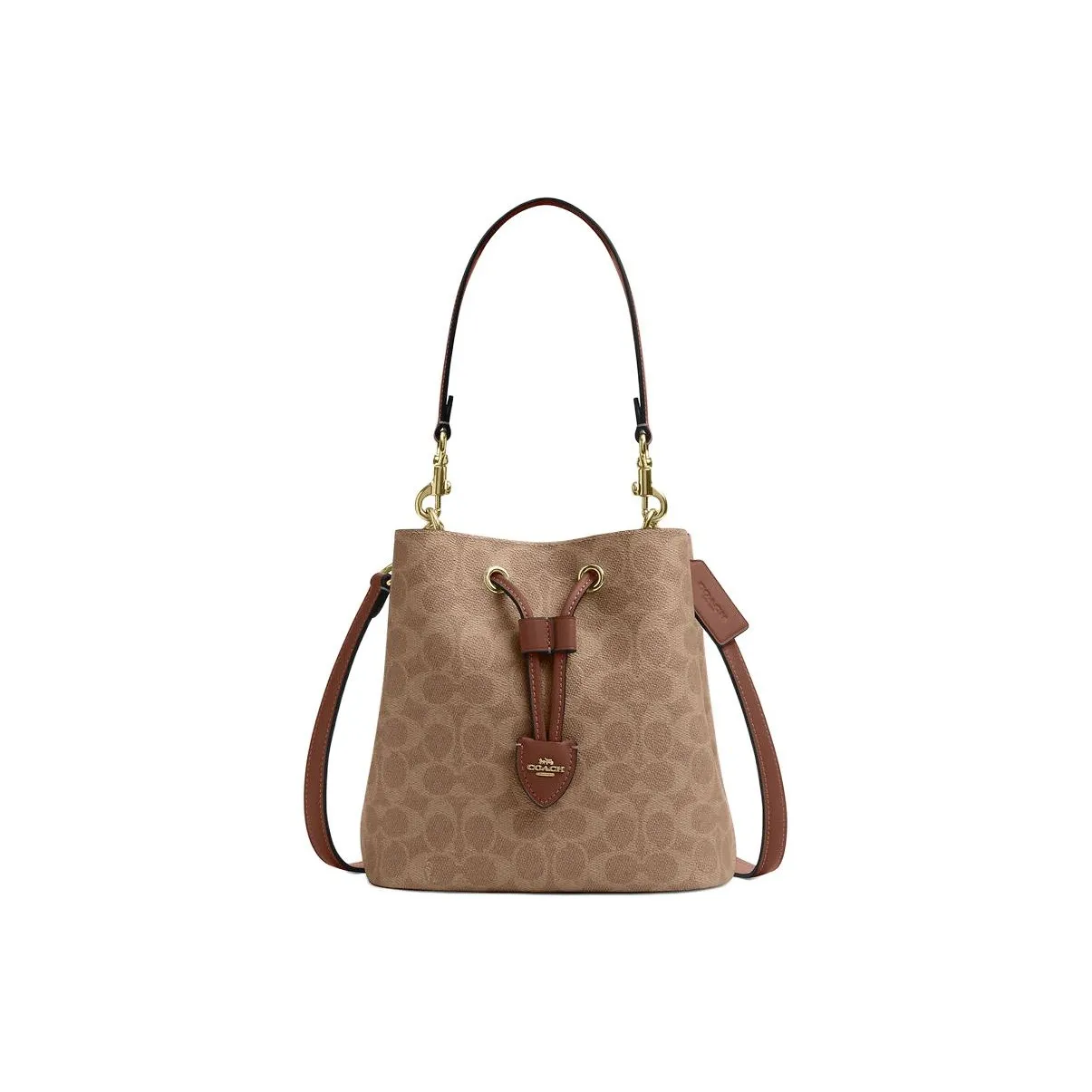 COACH Rowan Искусственная кожа Ведрообразная сумка Маленькая Женская Коричневая