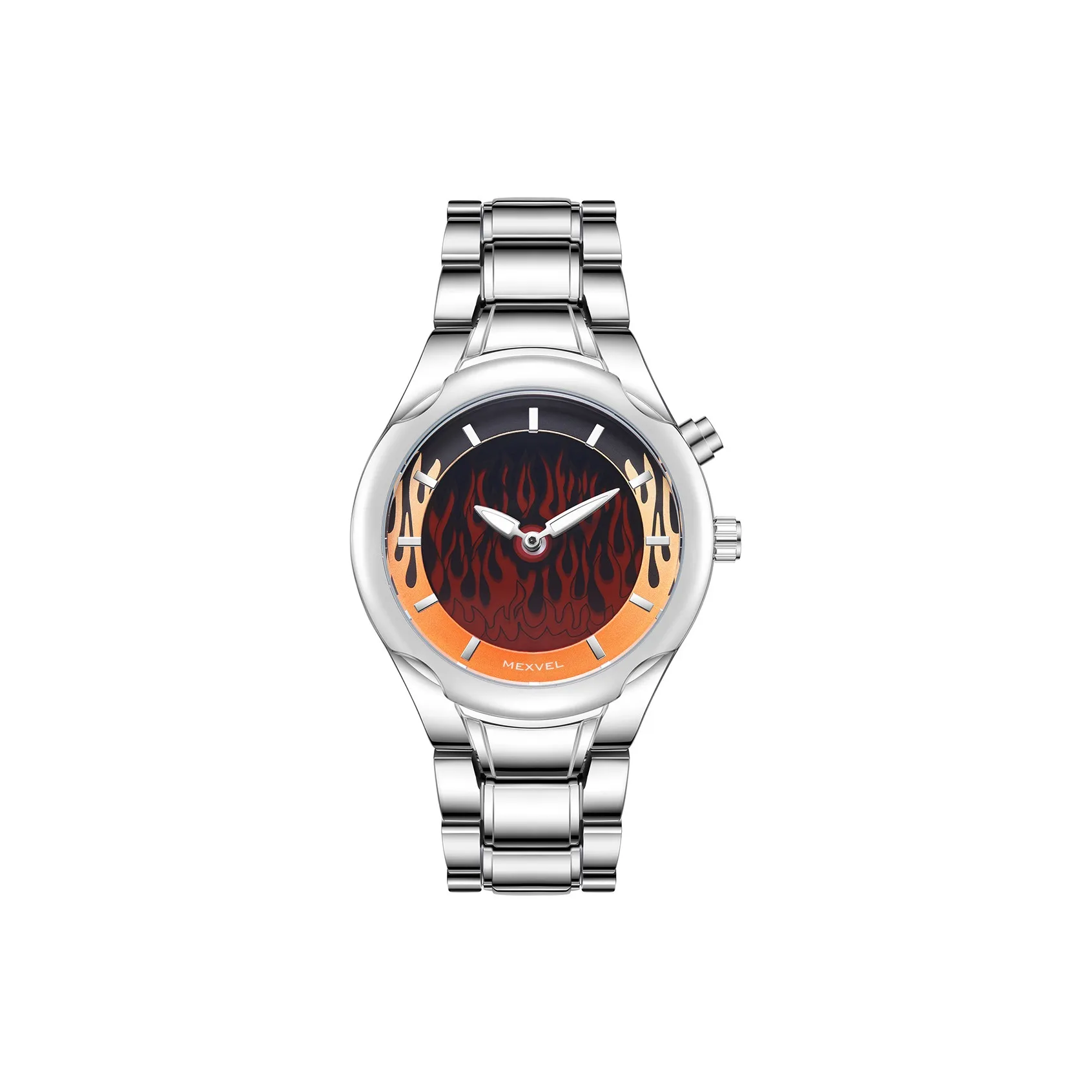 MEXVEL Электронный + Кварцевый механизм ремешок из нержавеющей стали мужские часы апельсиновый циферблат