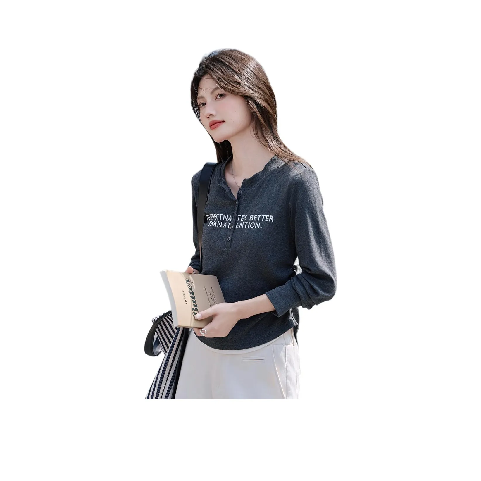 Still Quiet Комплект с рукавами Fashion Versatile Micro Stretch T-Shirt Женская