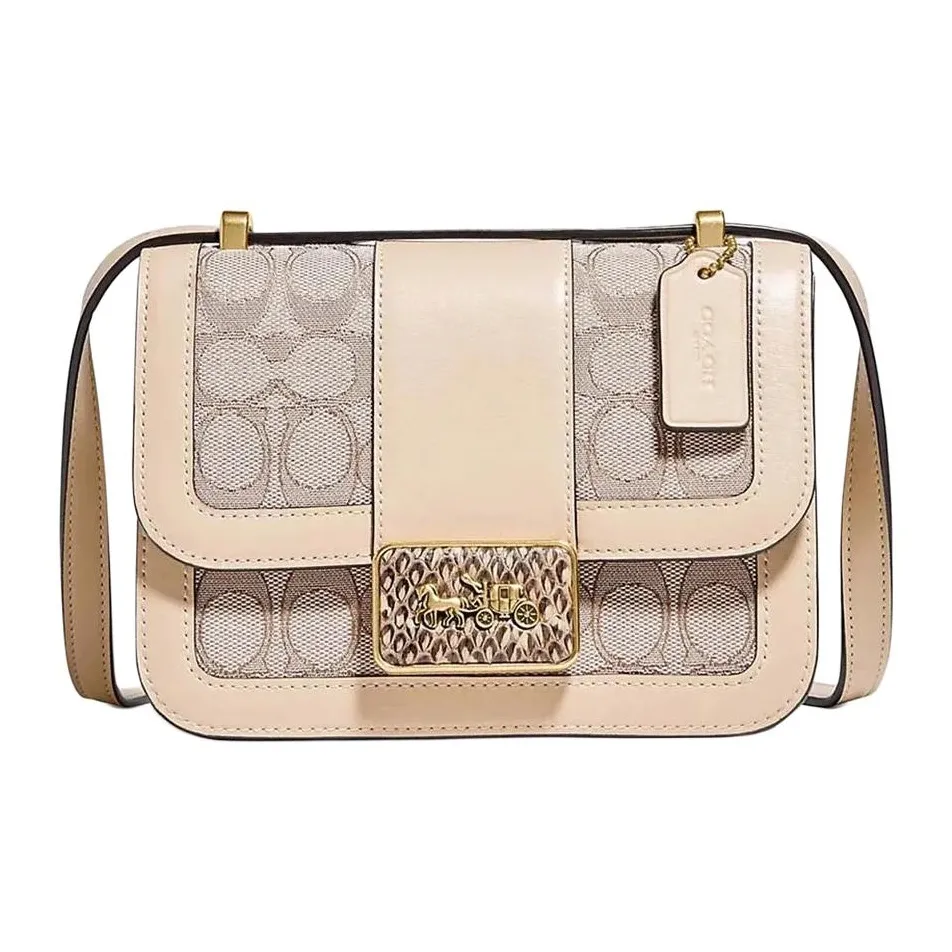 COACH Alie Кожа Курьерская Сумка Маленькая Квадратная Сумка Сумка через плечо Сумка на плечо Женская Телесная Монограмма