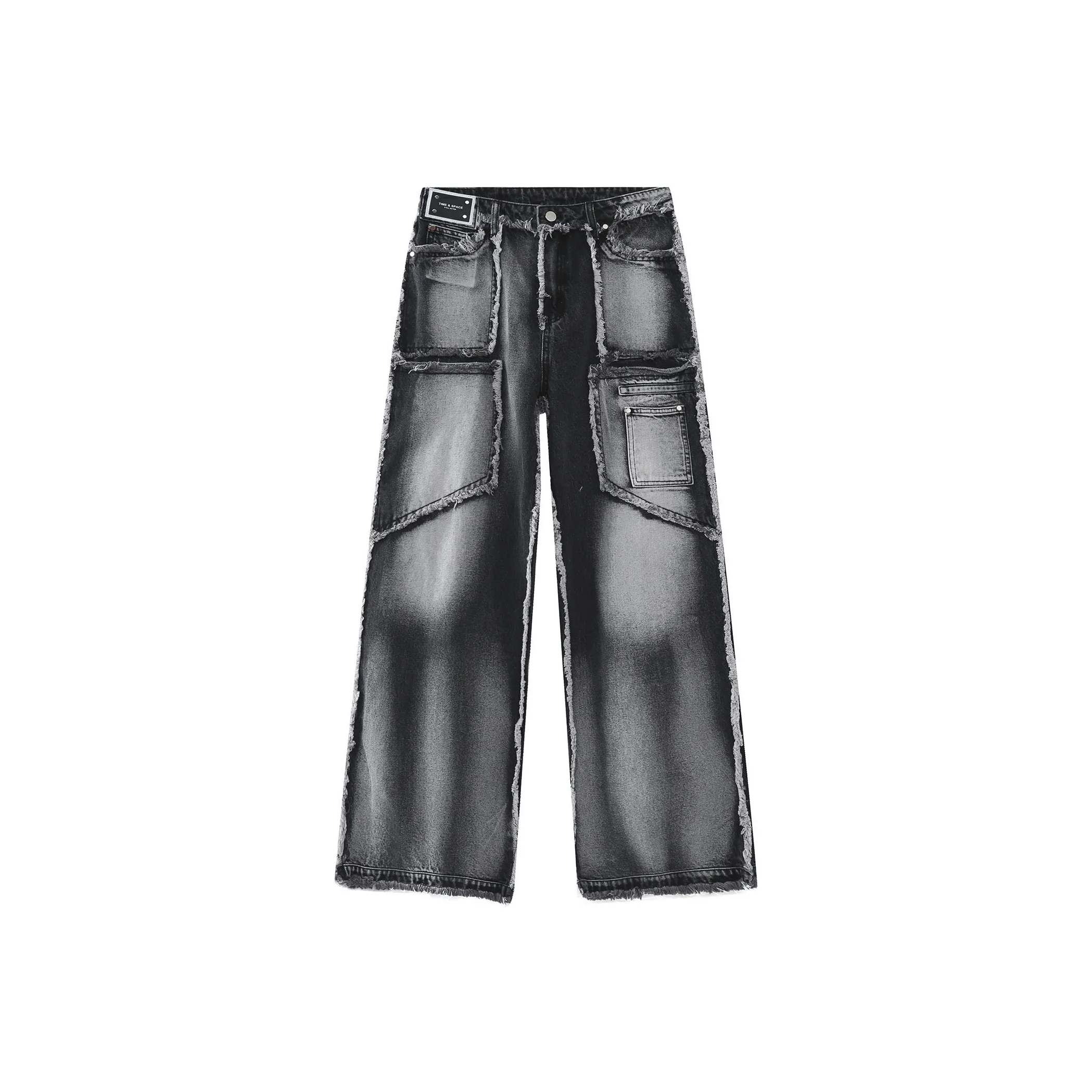 NRXX Мужская одежда Vibe Эксклюзивный дизайн Workwear Джинсы Straight Fit Винтаж Потертый край Пэчворк Брюки Мужские