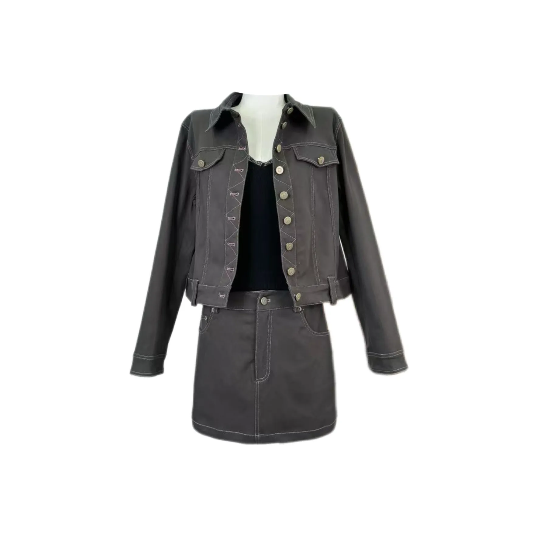 Udon House Деним Топ+Юбка Женские Комплекты с Юбкой