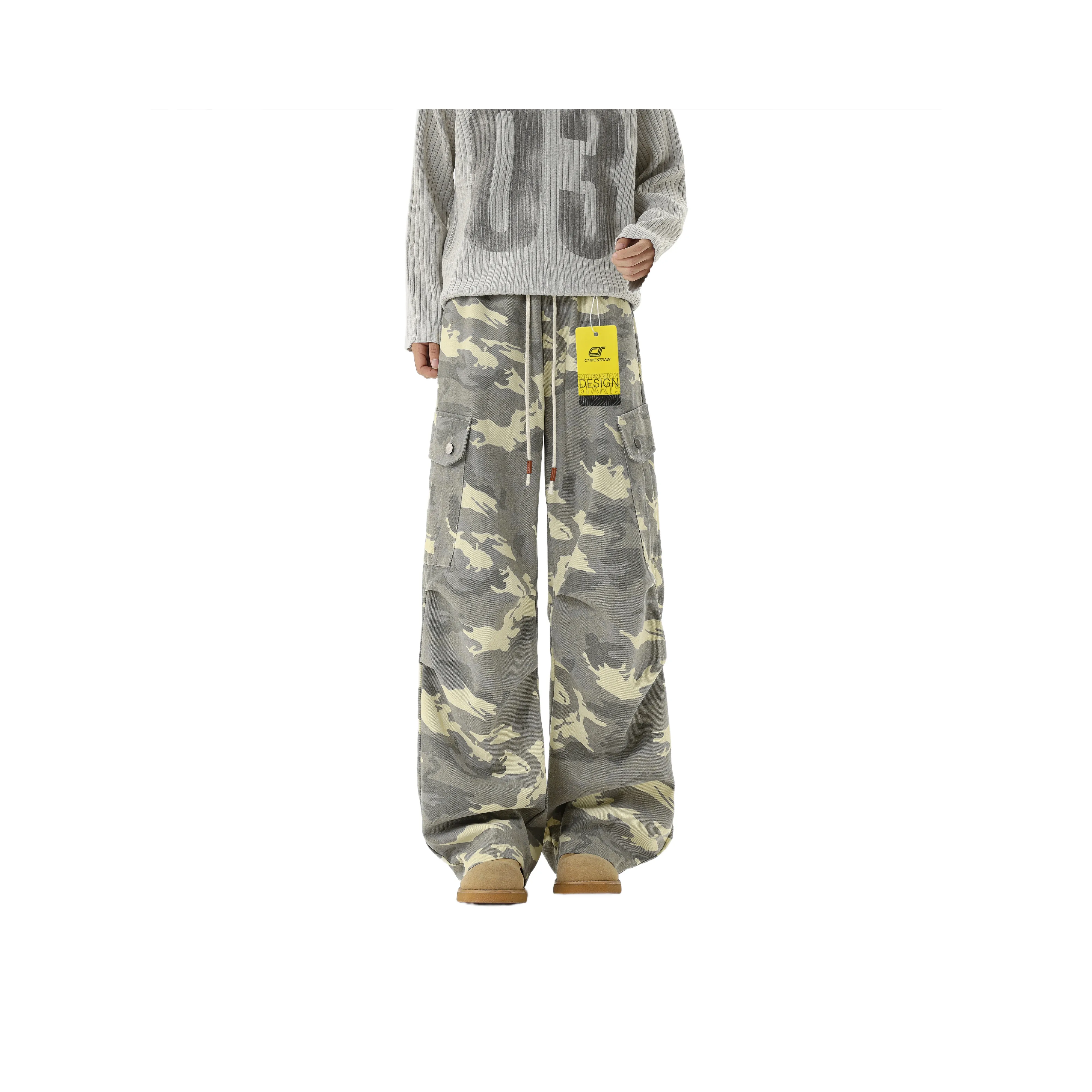 CTIDESTRAW Выцветший камуфляж унисекс карго-брюки