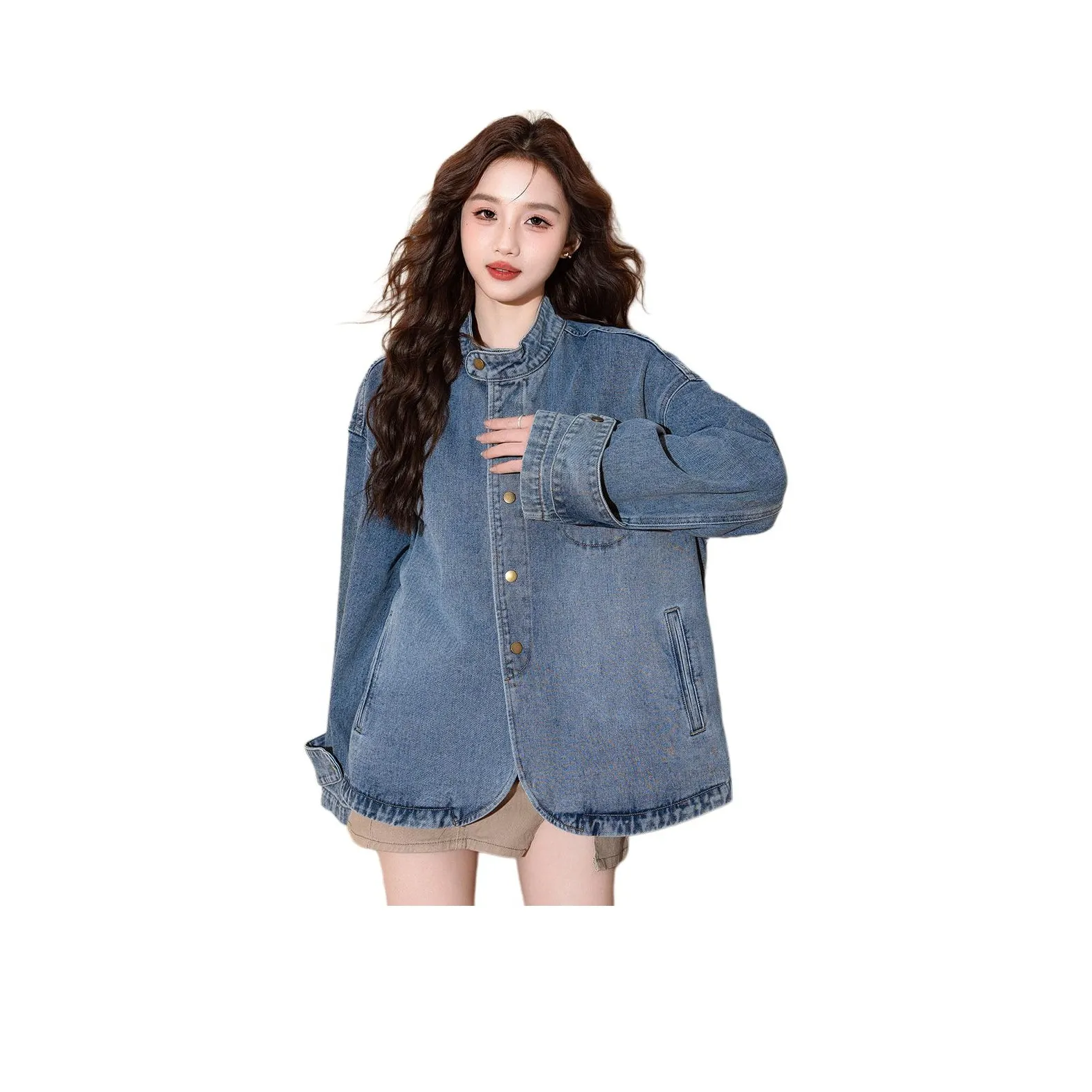 Tonlion Винтажный синий женский джинсовый куртка