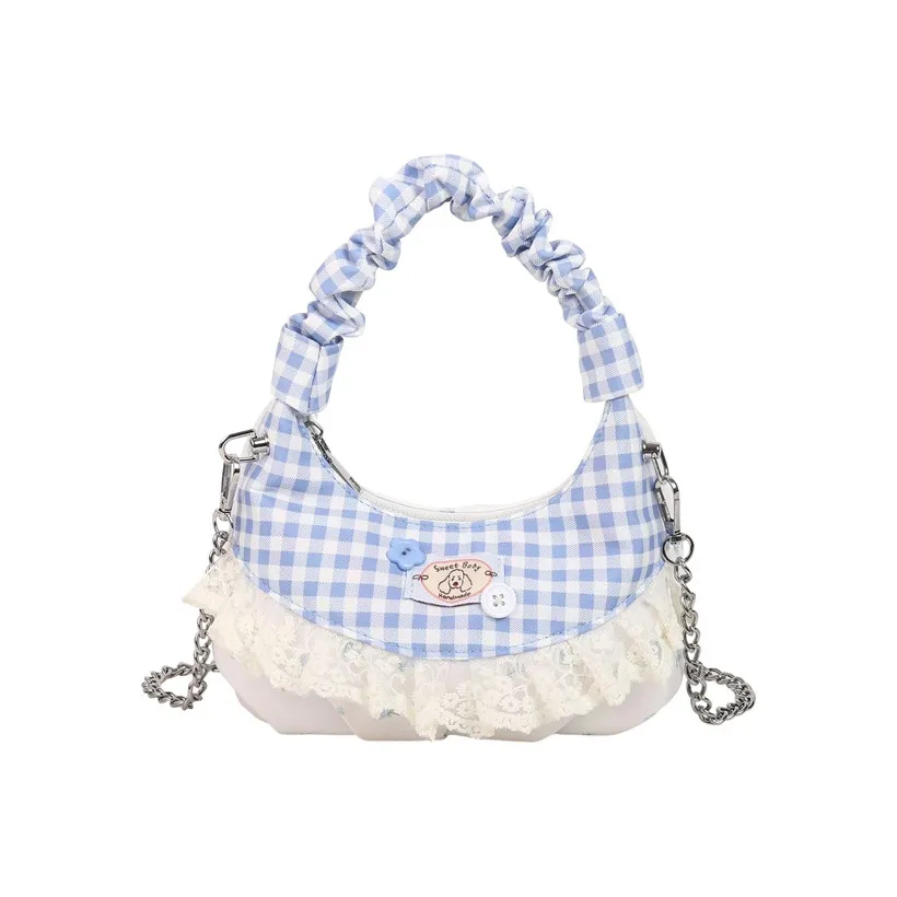 AUNG Велюр Сумка через плечо Стандартный Цветочный Синий Сатин Розовый