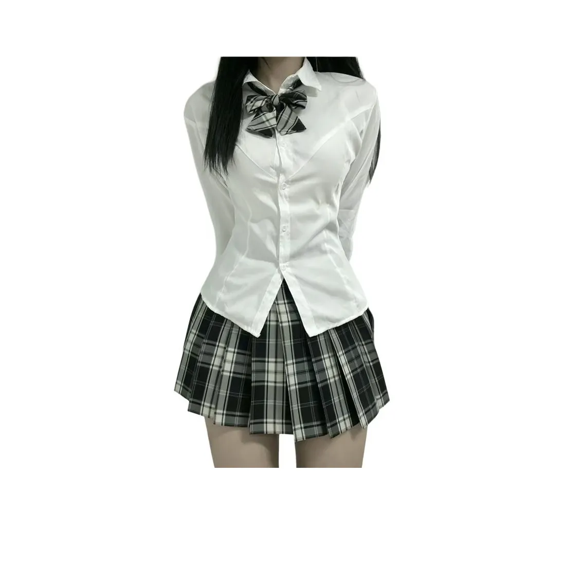 ZVJH Белый топ + Плиссированная юбка + Галстуки-бабочки Женские Комплекты с юбкой