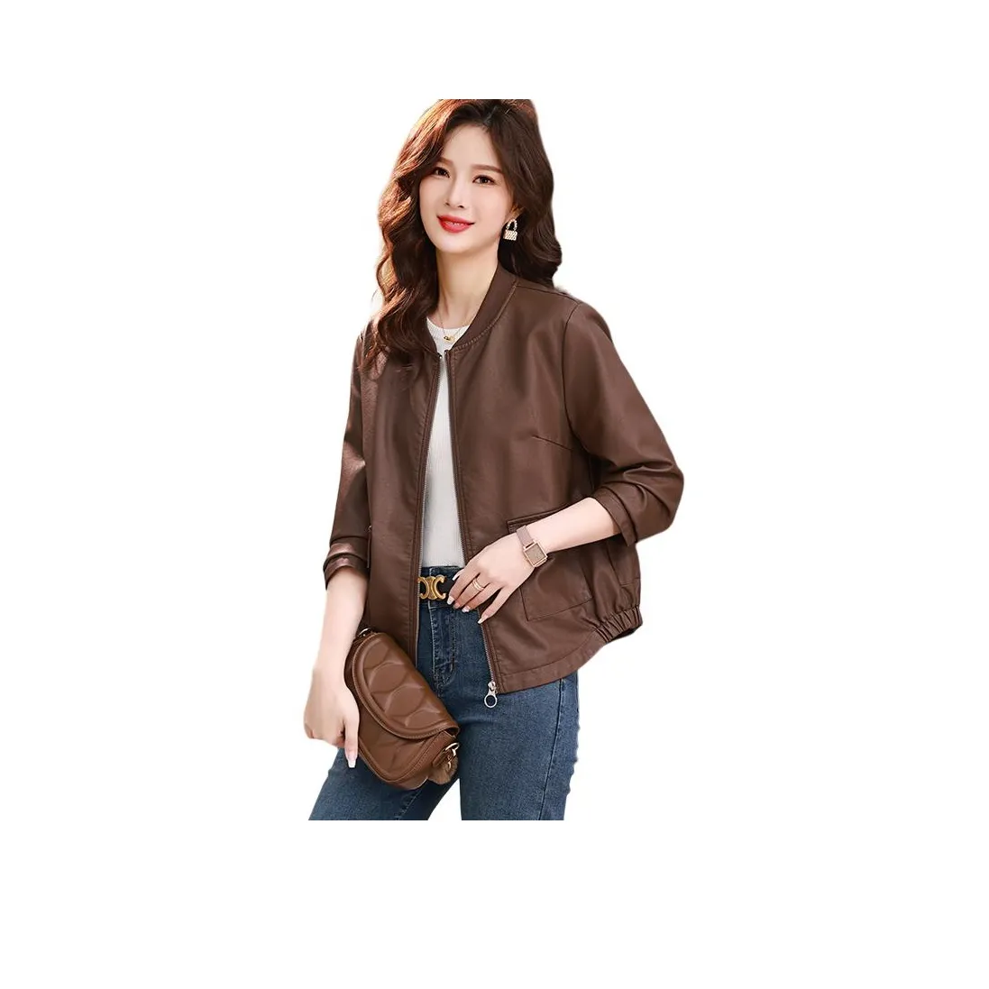 H YXIANG Кожа Куртка Женская
