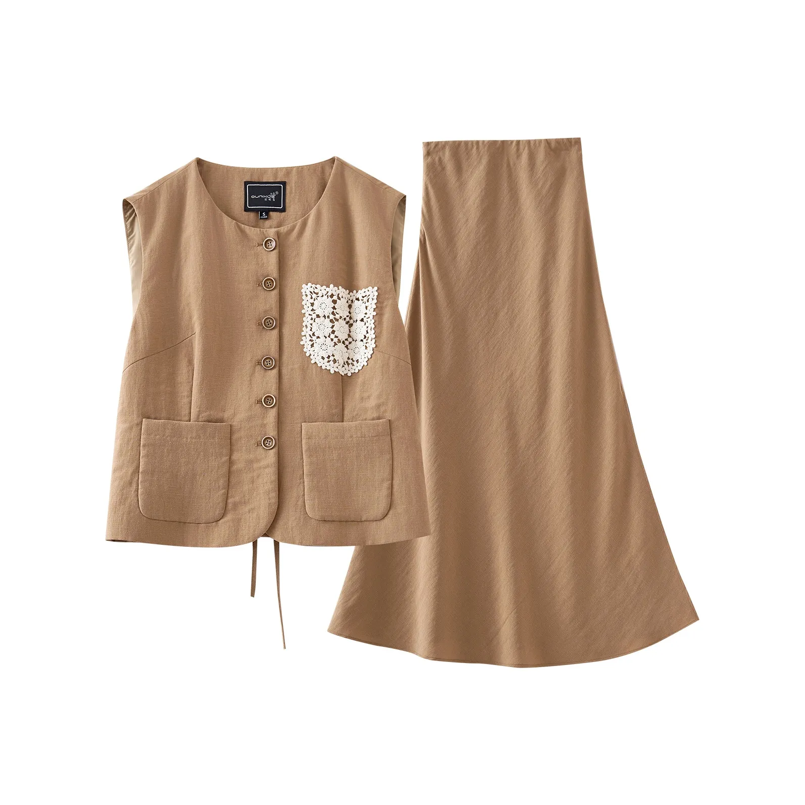 OUNIXUE Khaki Женские Комплекты с Юбкой