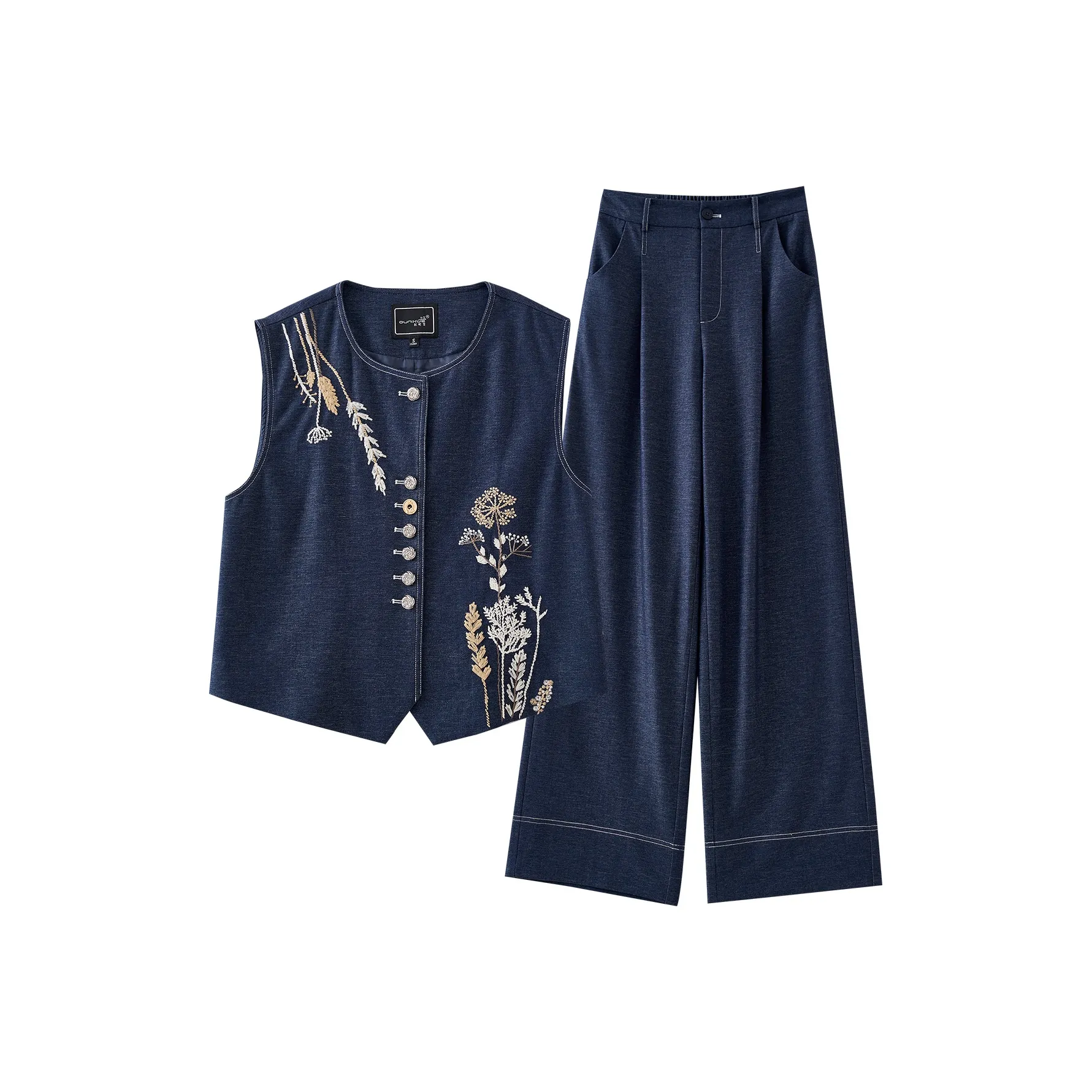 OUNIXUE Темный деним синий женский повседневный костюм