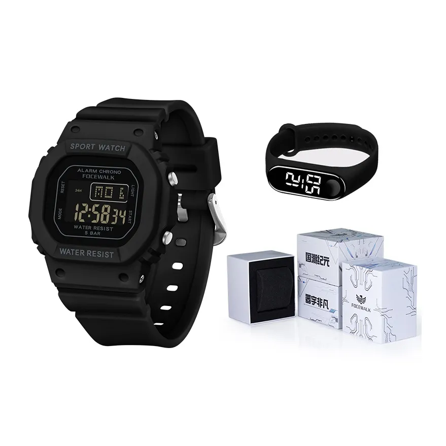 FOCEWALK Black Feather Collection Электронный механизм TPU ремешок Часы Унисекс Черный циферблат