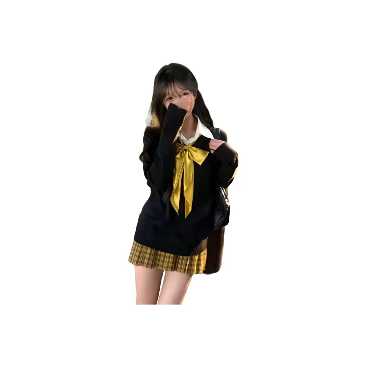 ZVJH Черный Свитер+Рубашка+Короткая Юбка+Шарф Женские Комплекты с Юбкой