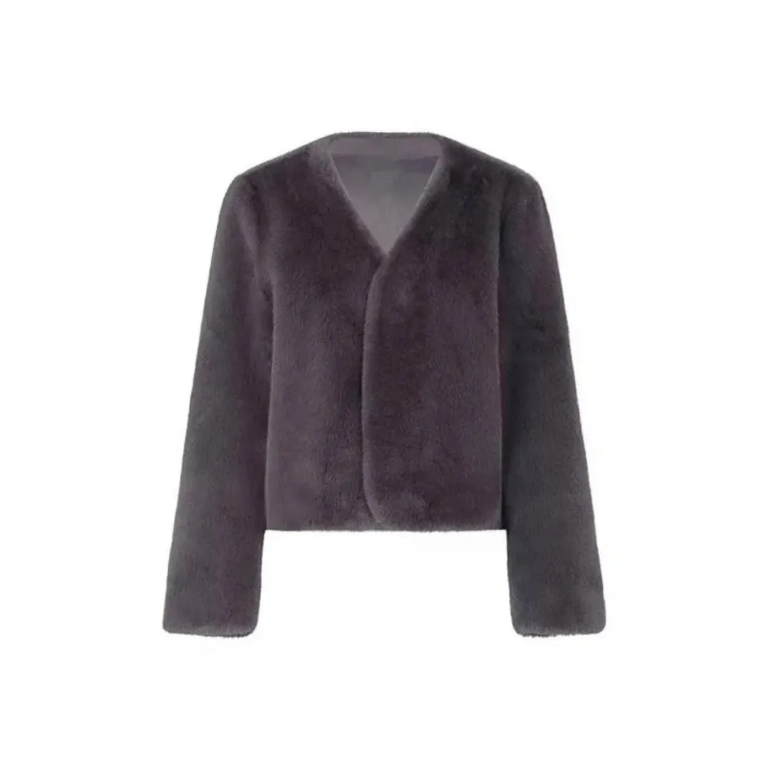 PZGE Темно-серый Имитация норкового меха Женская меховая одежда