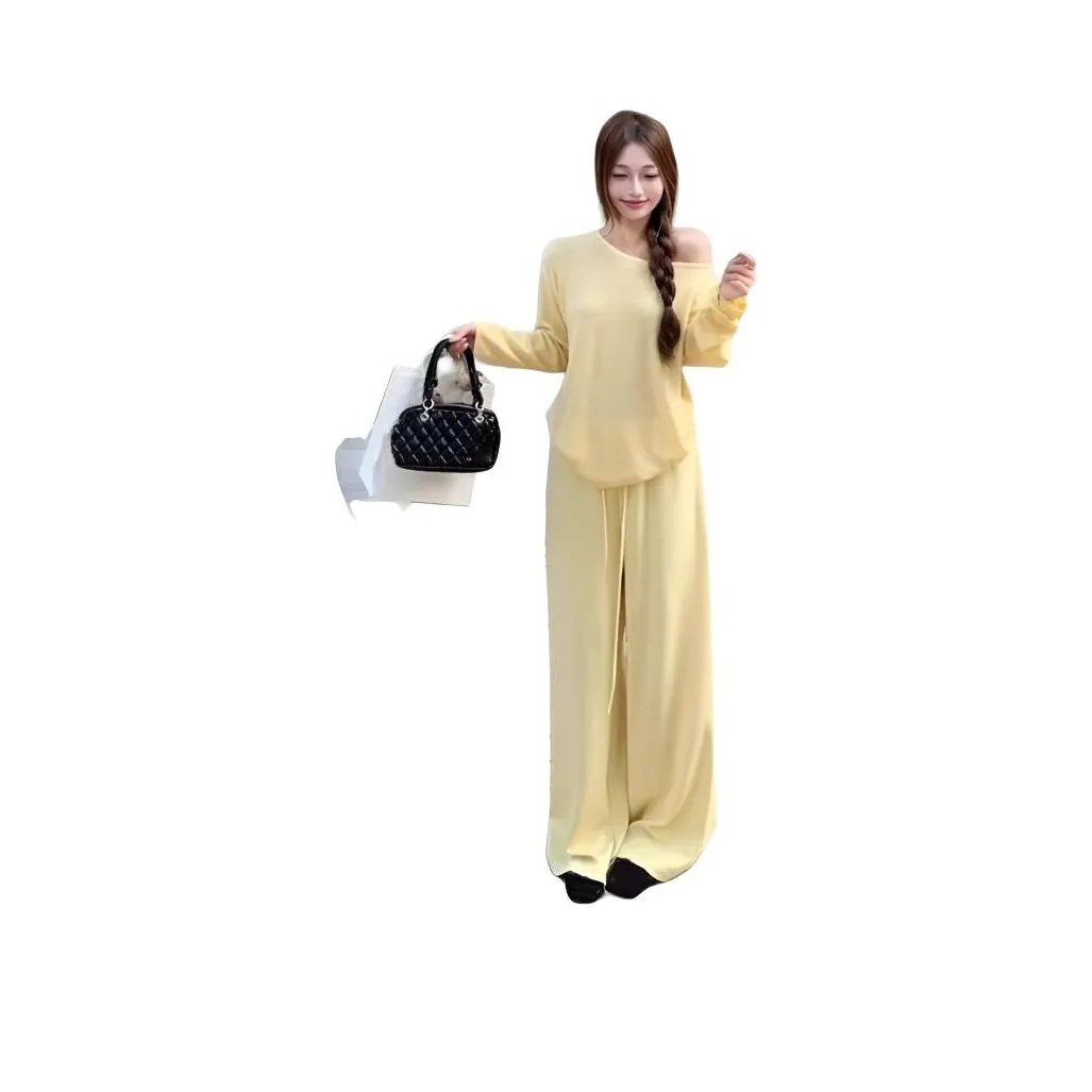 ZVJH Желтый Комплекты Одежды Топ+Штаны Женские Повседневные Костюмы