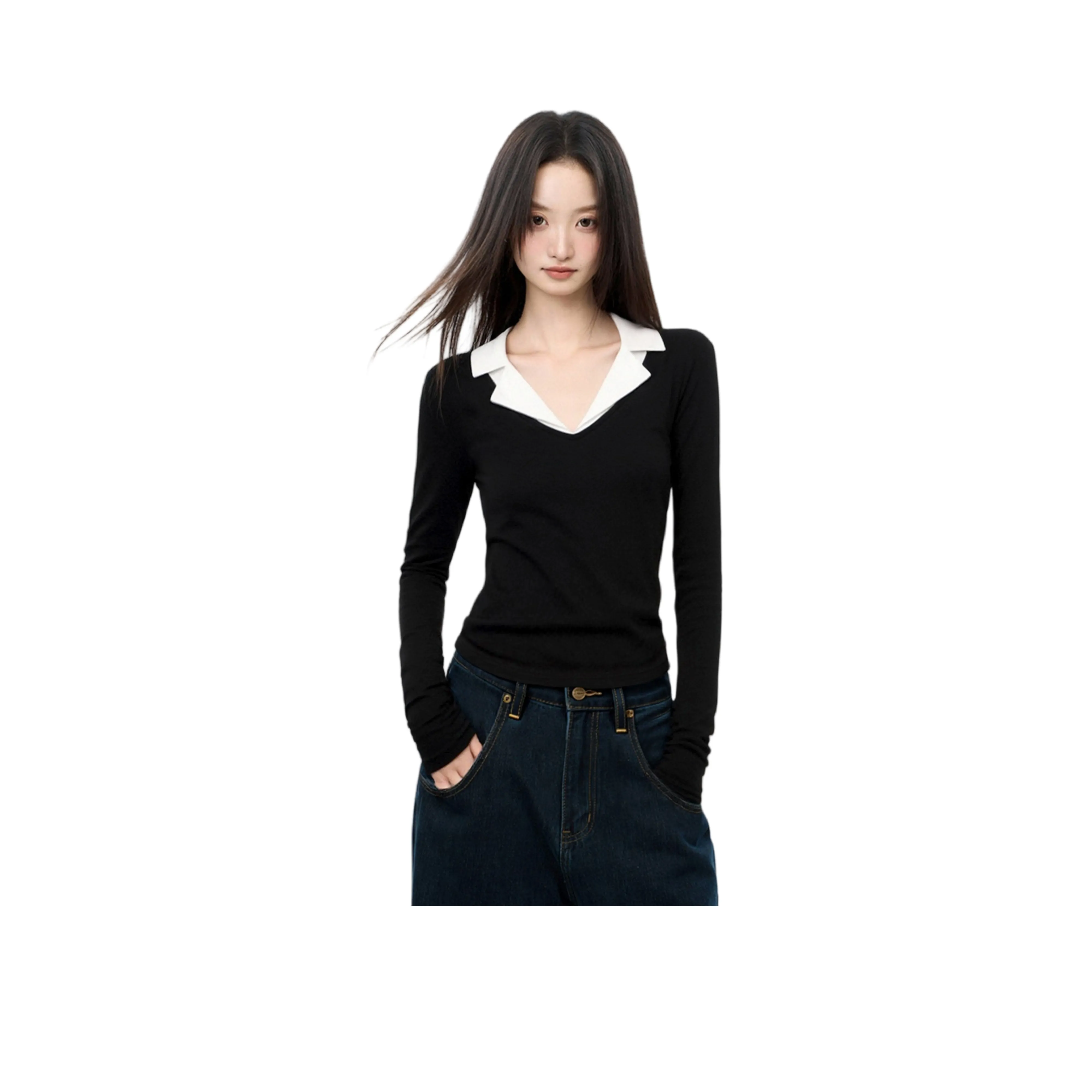 Princess Berdele T-рубашка с V-вырезом облегающий крой внутренний слой длинные рукава топ базовый слой женский