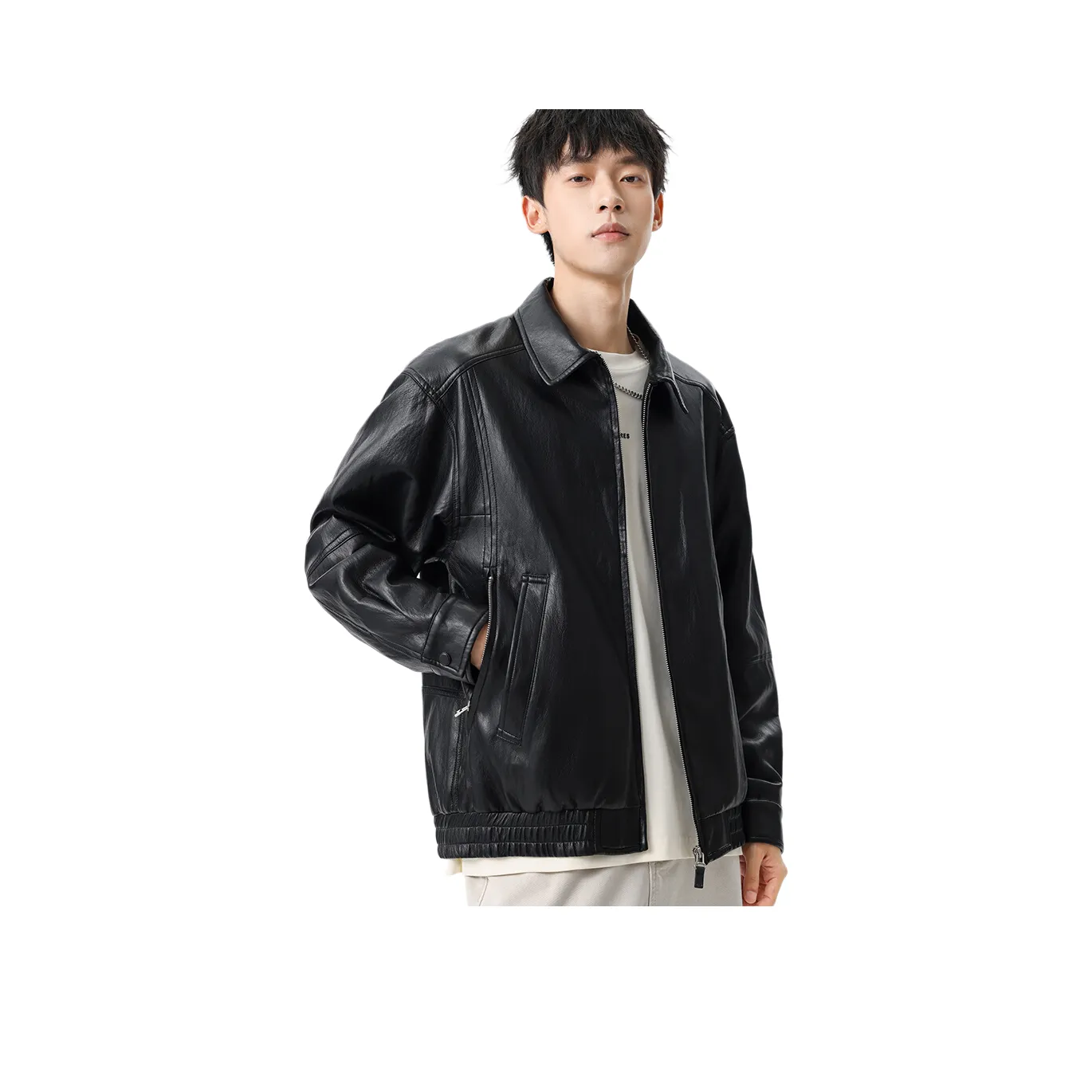 SLLAVIF Черные Мужские Кожаные Куртки