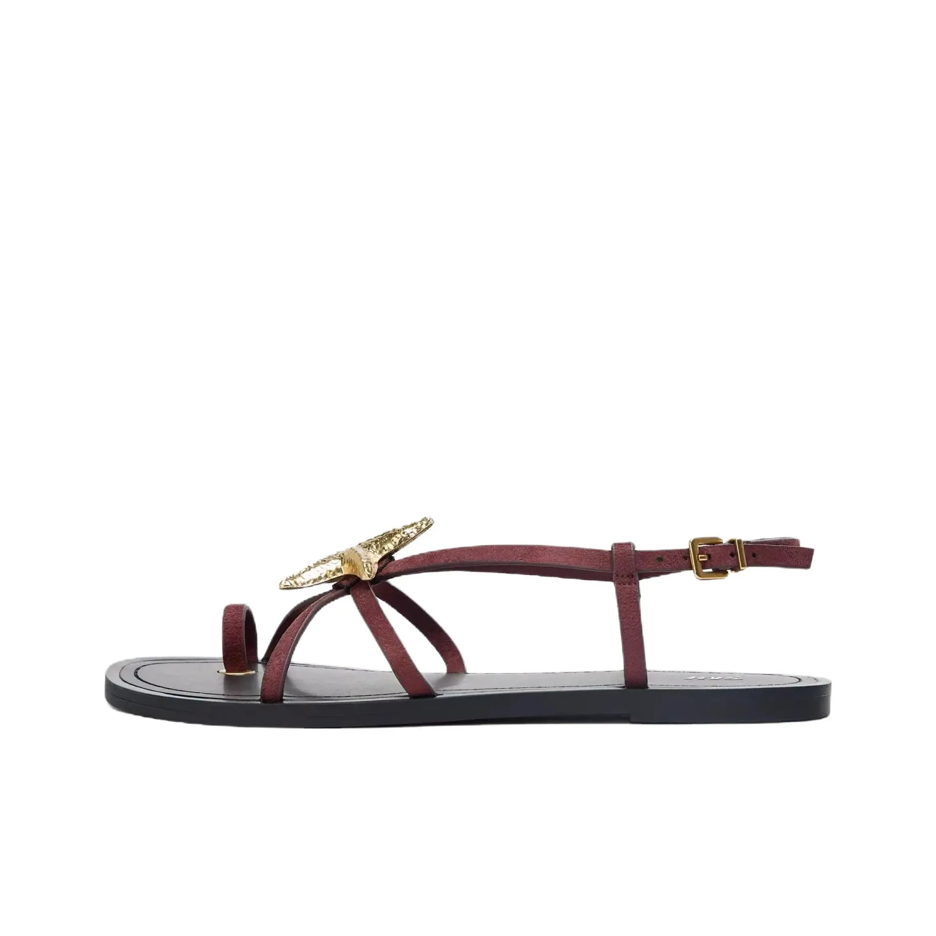 ZARA One Ремень Сандалии 1,5 см Женские Темно-Красный Цвет