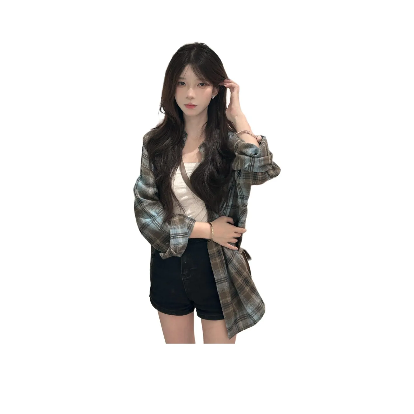 TR Сине-коричневая клетка Унисекс Рубашки