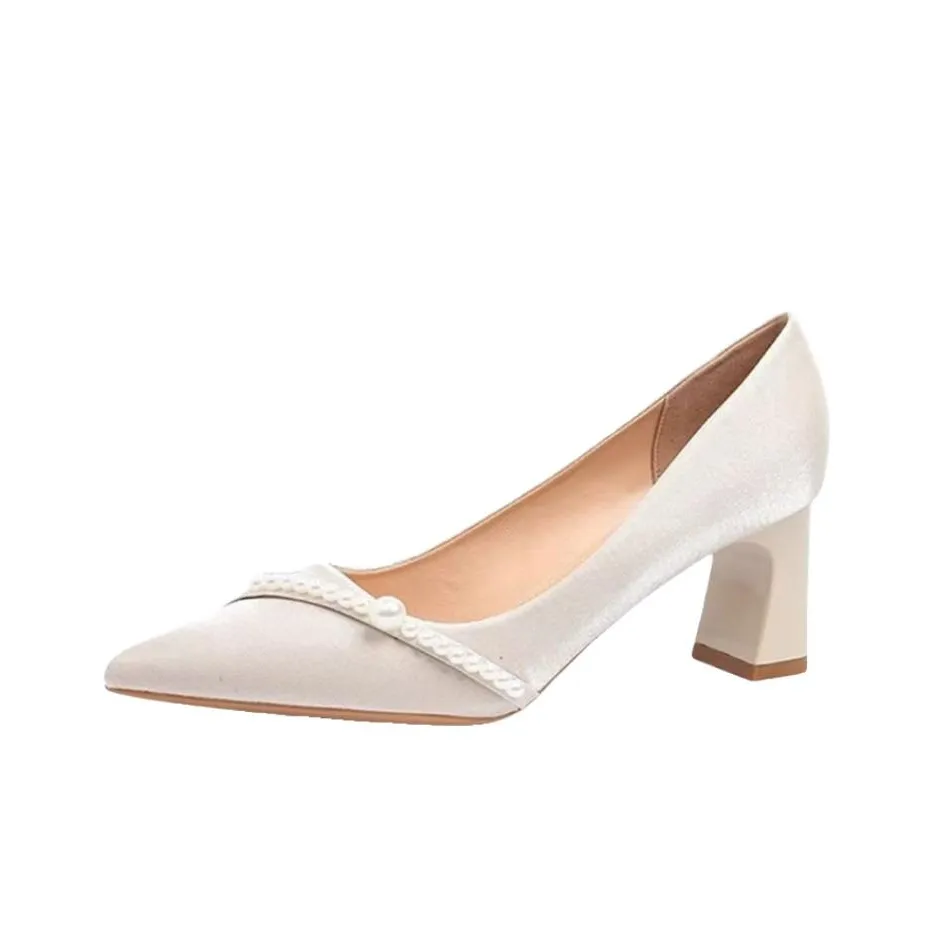Wuji Грубый каблук Жемчужный Свадебная обувь Женская