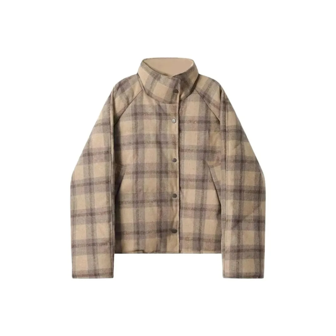 PZGE Клетка Cropped Утолщенный Пуховик Женские Пуховики (Пуфы)