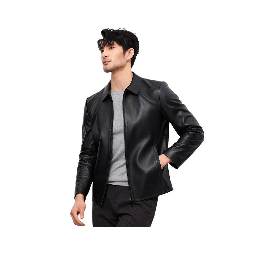 JIMU Натуральная кожа Мужской Овчина MID Потертый Укороченный Флис С подкладкой Кошелек Бизнес Пальто Комплект для отца Мужской