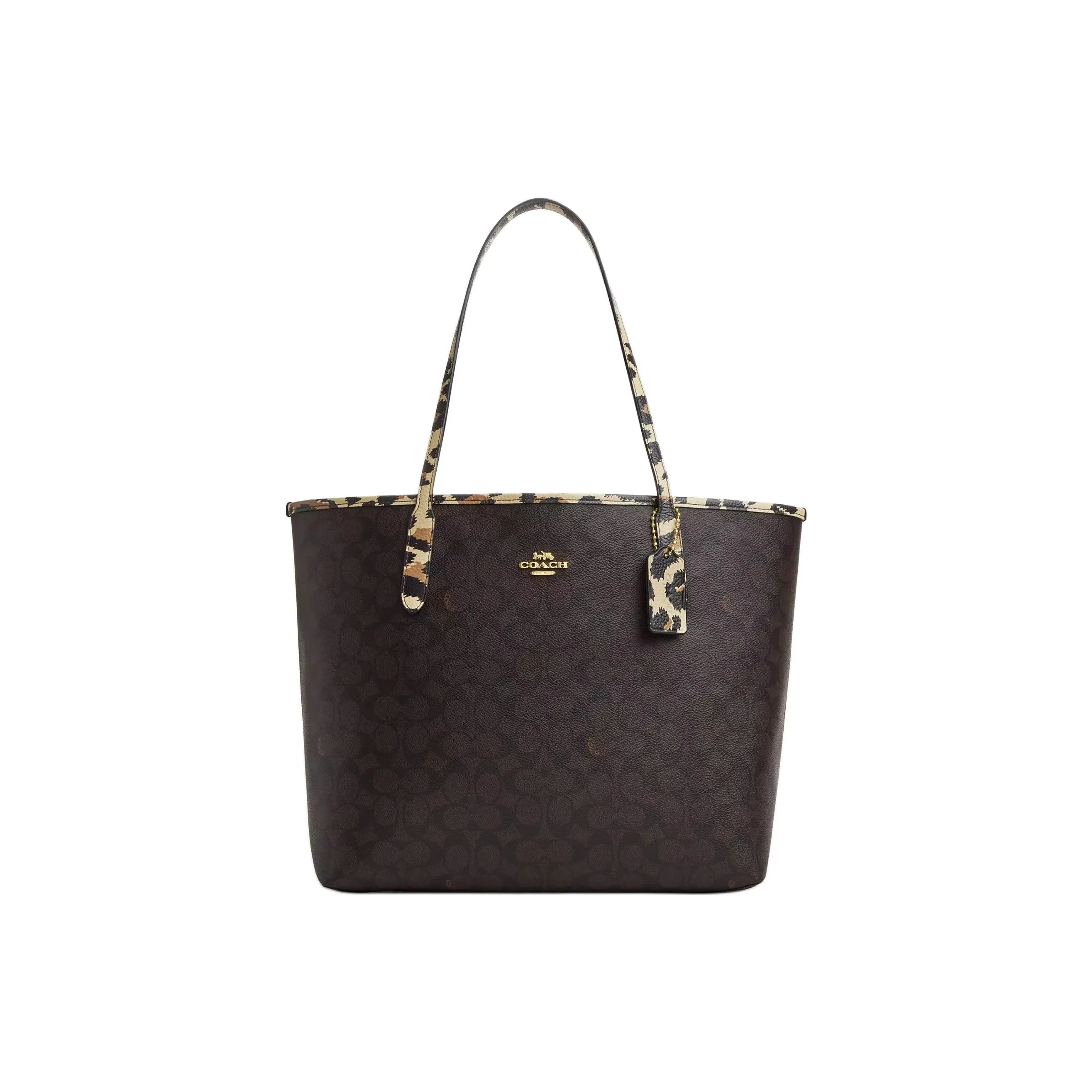 COACH Городская Сумка с Подписью Покрытая Холст Утонченная Кожа Сумка-тоут Сумка через плечо Большая