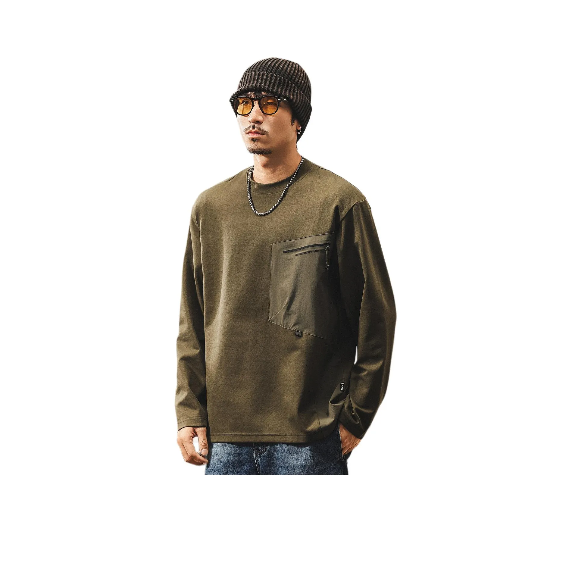 JIELEINUO Армейский зеленый Мужская T-рубашка