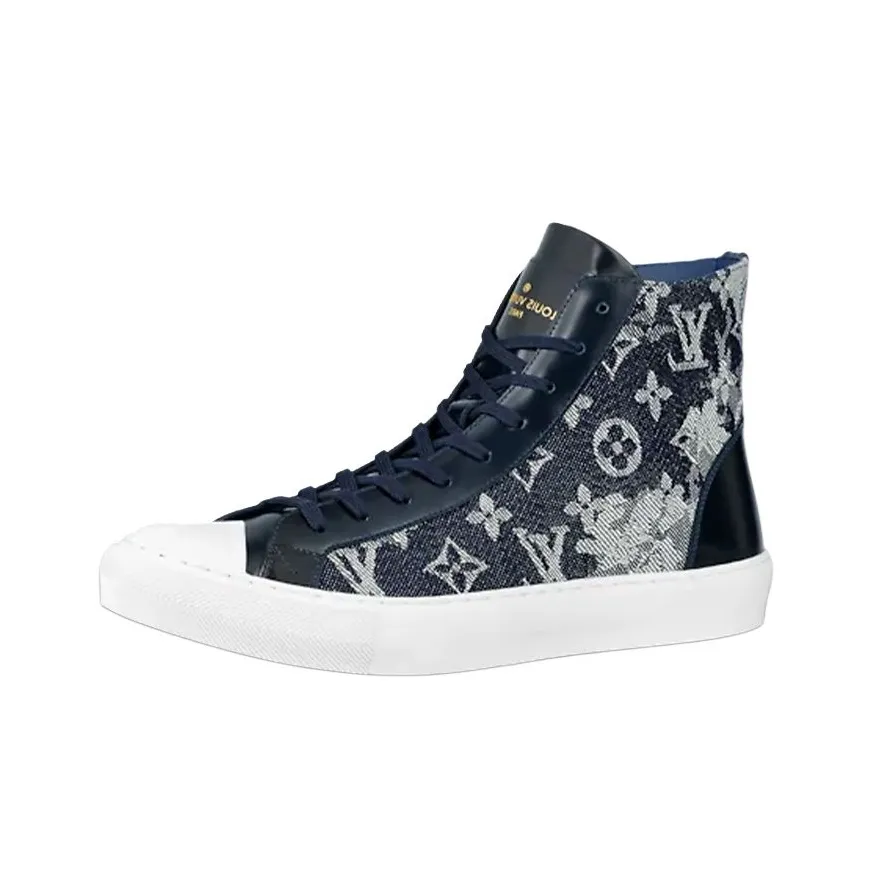 LOUIS VUITTON Tattoo Skateboard Shoes Men High Top Dark Blue