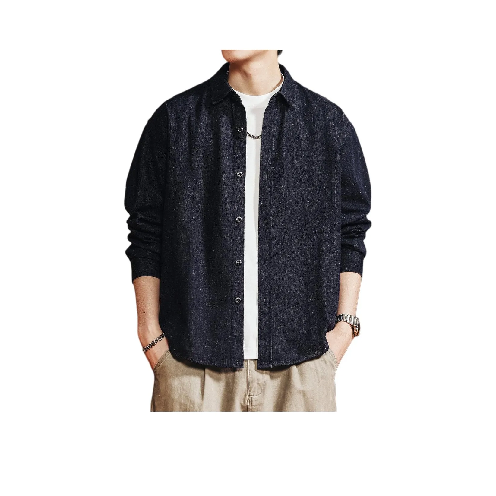 GELANLU Linen Blue Unisex Shirts GELANLU Лен Синий Унисекс Рубашки