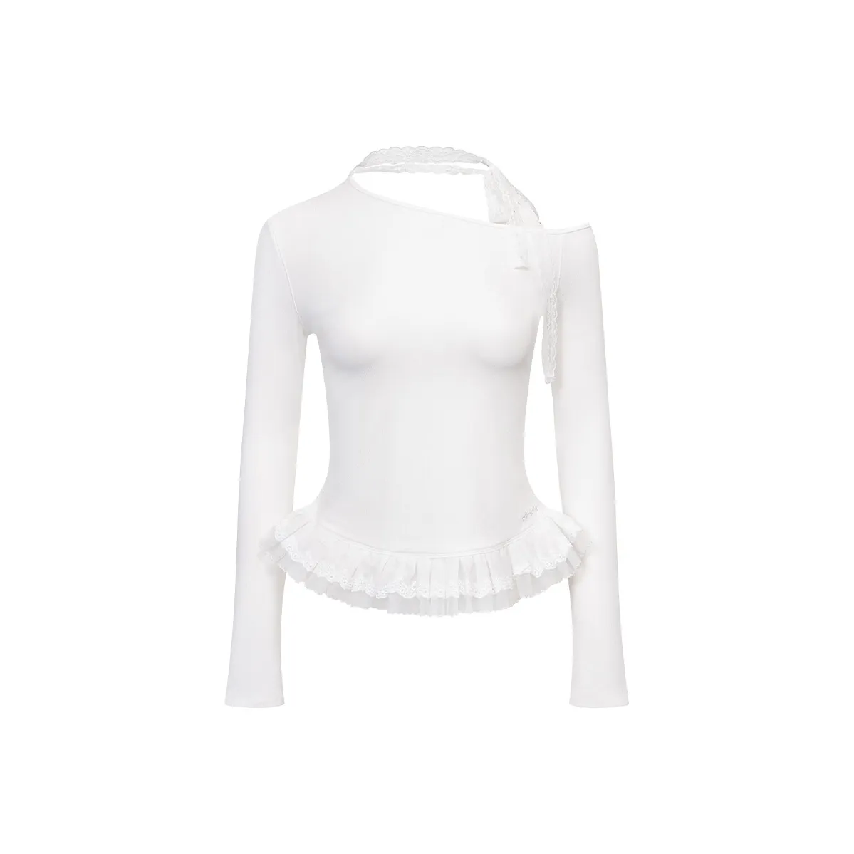 Ariseism Обычный Асимметричный Плечо Кружево Длинный Рукав Т-Рубашка Для Женщин Осенний Облегающий Крой Топ Женский