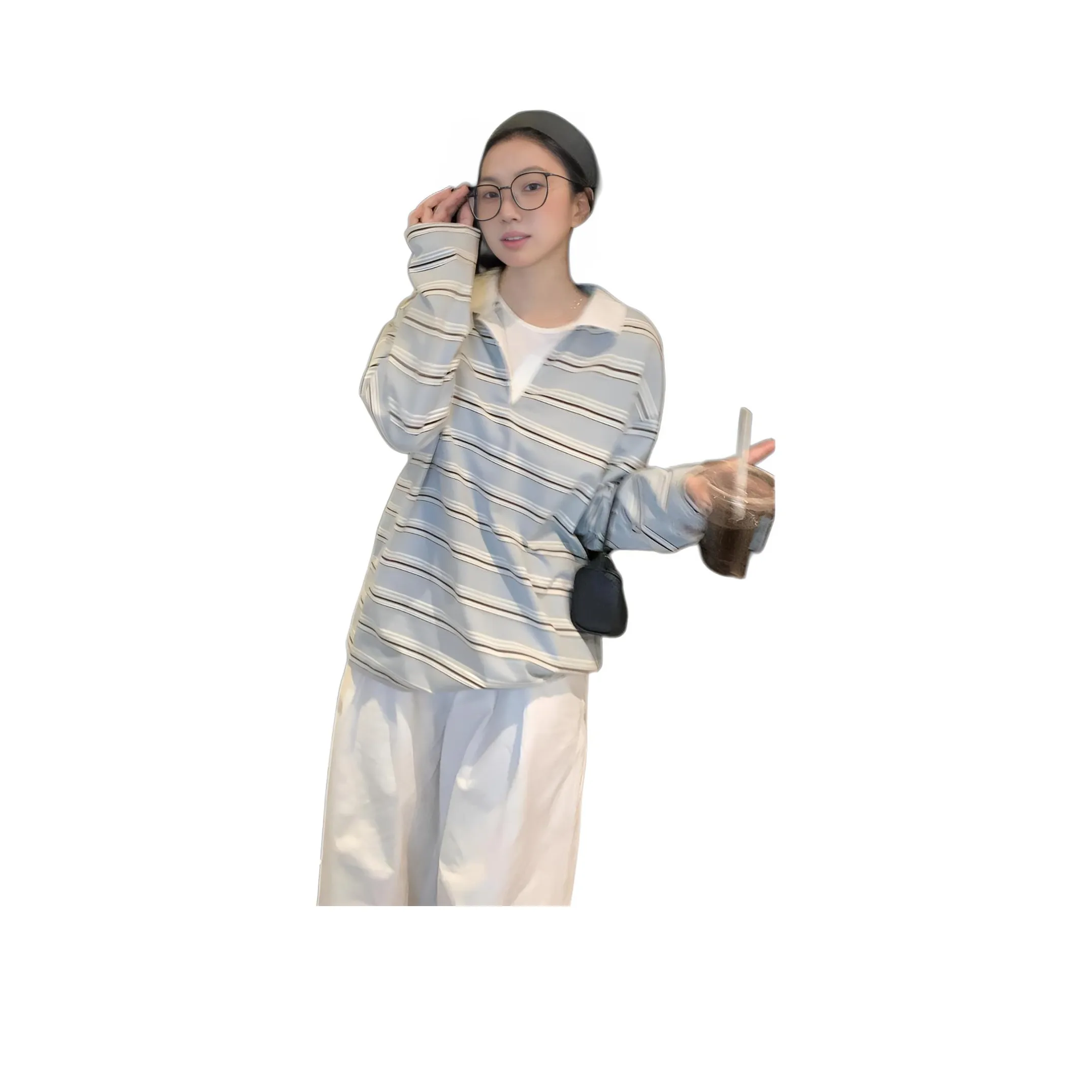 ZVJH Полосатая рубашка Женская T-рубашка