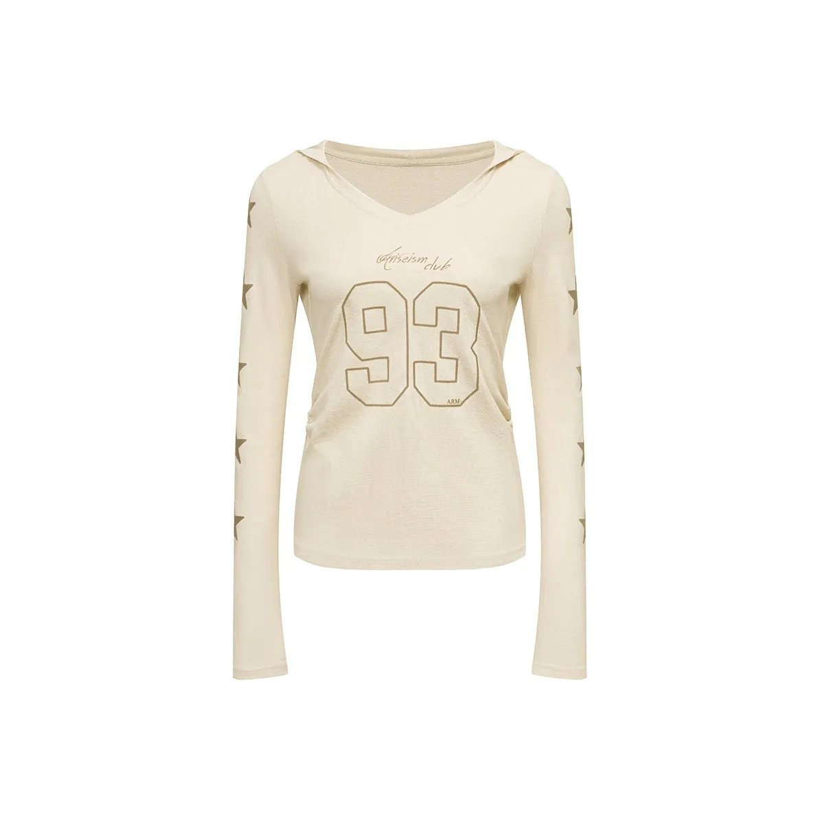 Ariseism Звезды Принт с буквами С капюшоном Длинный рукав Т-рубашка Для женщин Осенний облегающий крой Топ для женщин