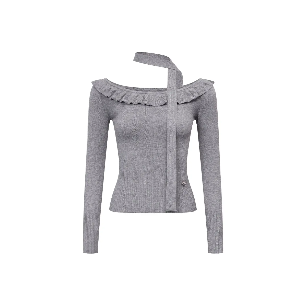 Ariseism С рюшами на подоле Халтер Off The Плечо Длинный рукав Т-рубашка Для Женщин Облегающий крой Топ Женские