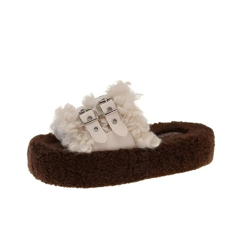 WUJI Резиновый Платформа FLUFFY Тапочки Для Женщин Женские