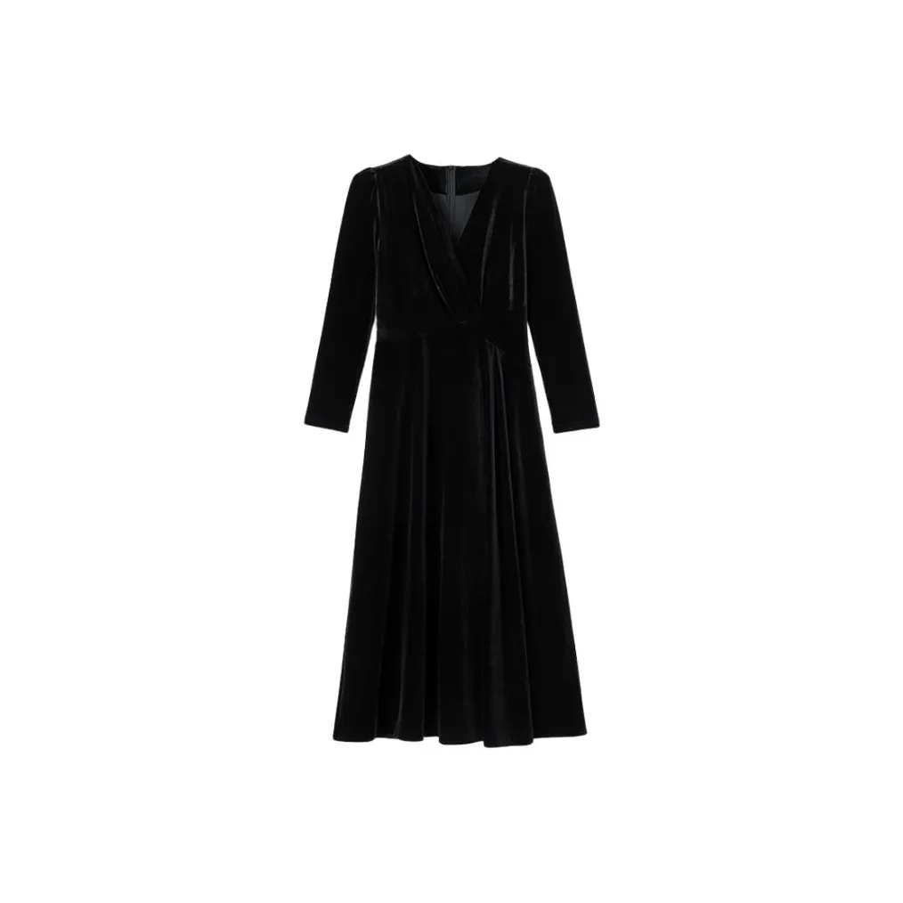 WANBAI Черное Женское Длинное Платье с Длинными Рукавами