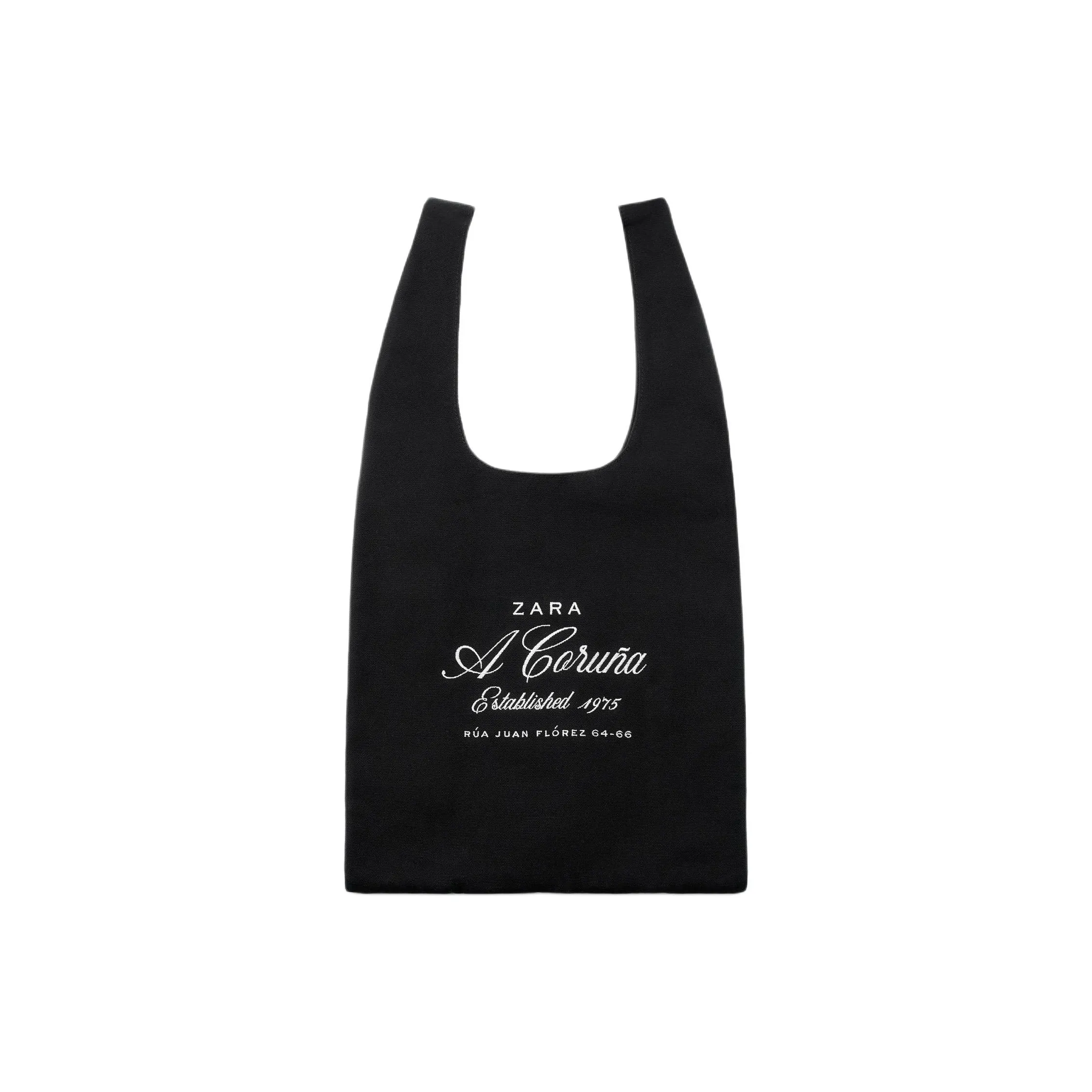 ZARA Хлопок Тоут Сумка Сумка для покупок Сумка Женская Черная